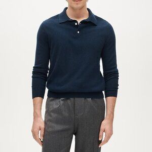 J.Crew Men Navy Polo Long Sleeve knit Sweater Size M Buttoned Collared